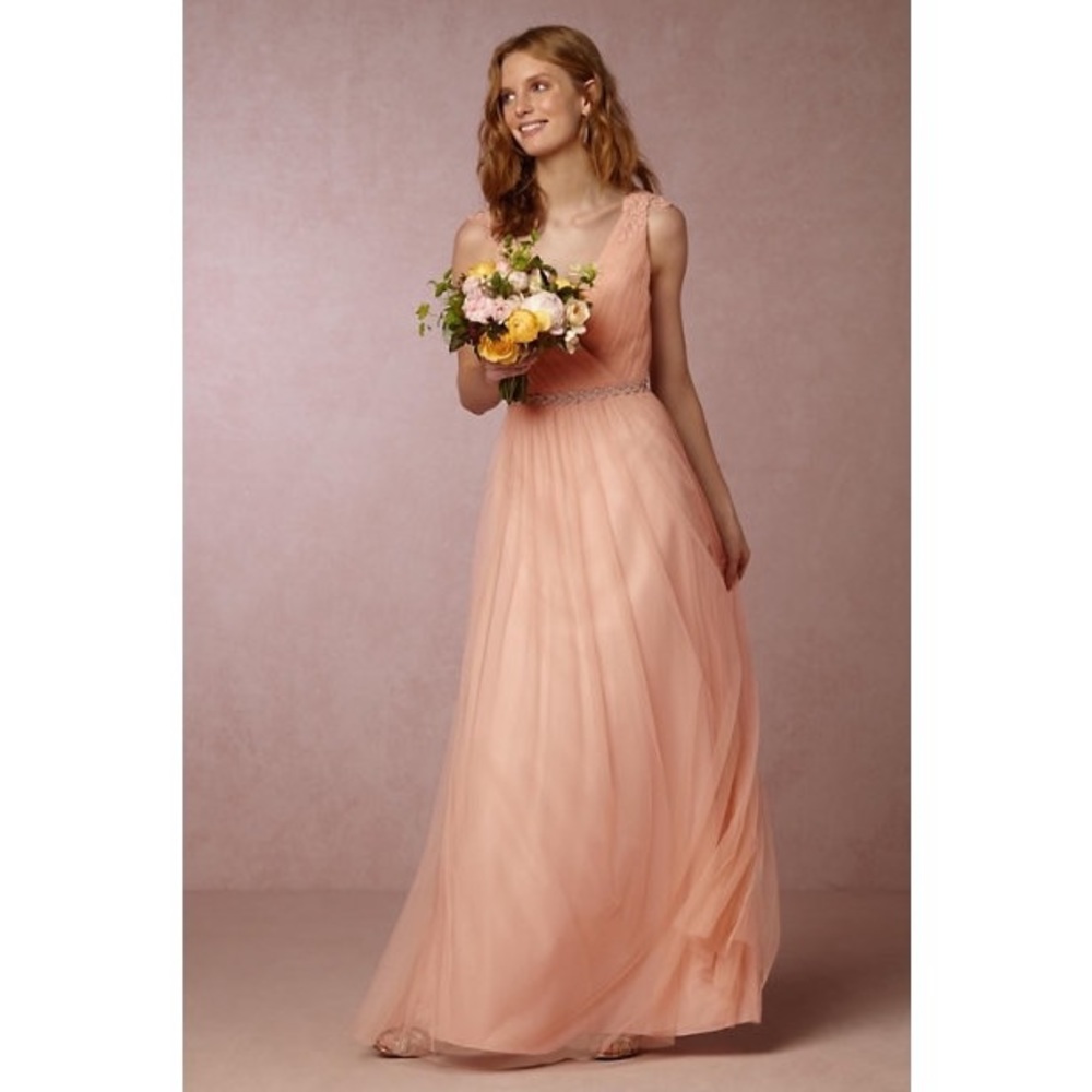 Watters Tulle Bridesmaid Maxi Dress Peach/Blush Xs